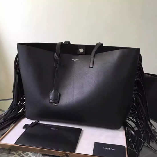 Replica Saint Laurent Black Large Shopping Bag With Fringed